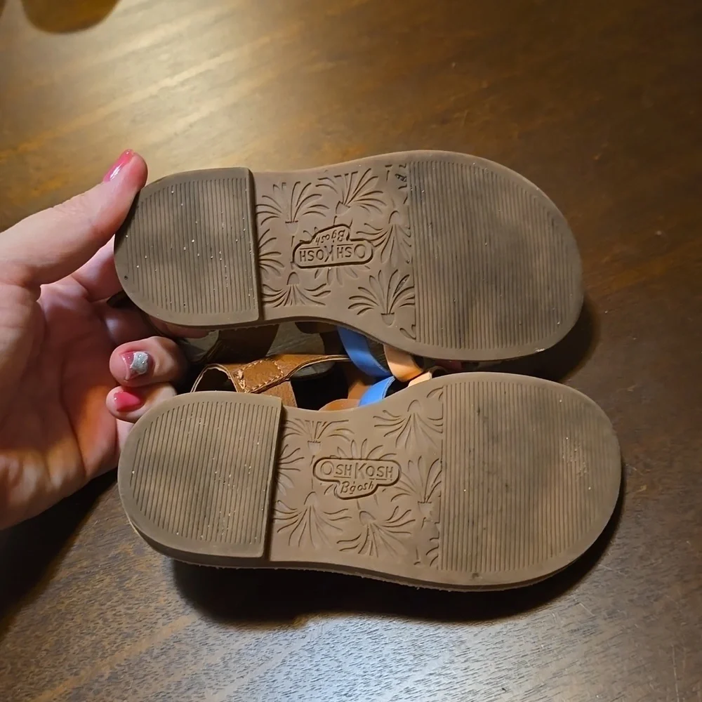 OshKosh Sandals, toddler size 8M‎  pink blue & white on brown/tan